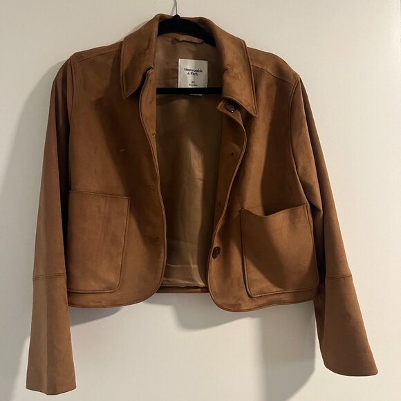 Abercrombie Vegan Suede Button-Through Jacket, TOASTED TAUPE | XS - Picture 3 of 10